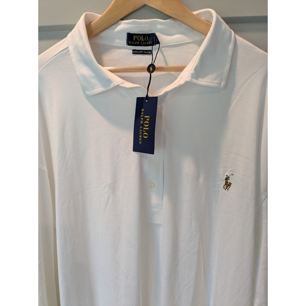 Polo Ralph Lauren 4XLT Tall White Pima Soft Touch Long Sleeve Polo Shirt